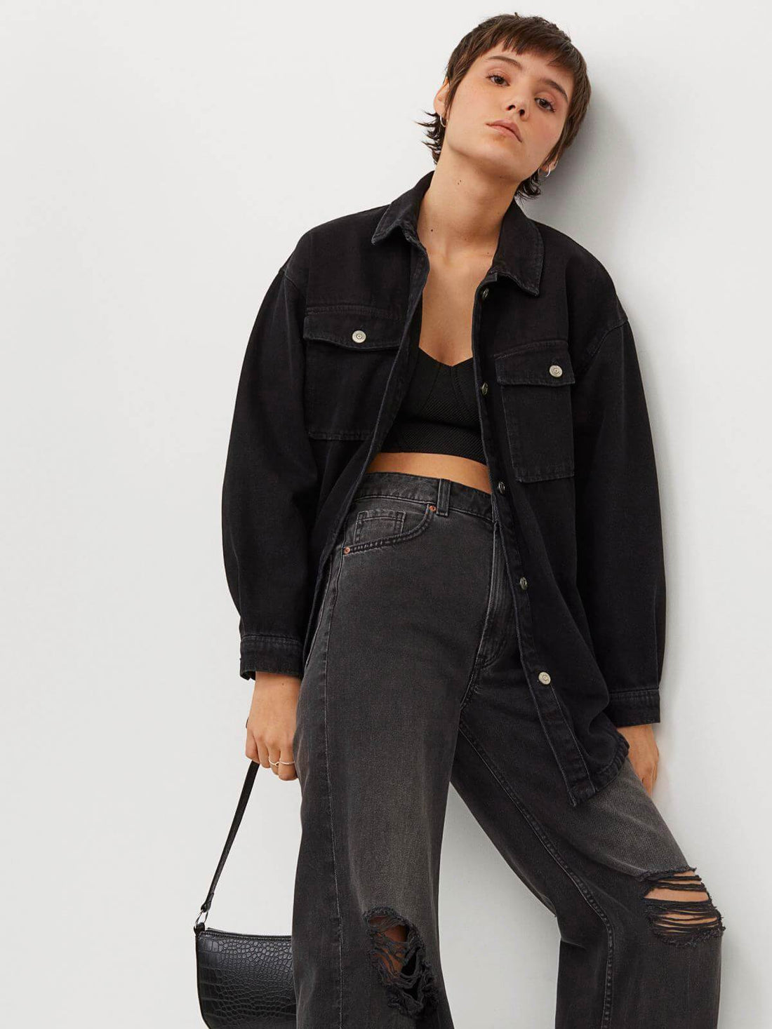 Black Denim Blouse Jacket - Black | LUMERITH women's fashion
