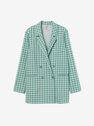 Linen Check Blazer - Green | LUMERITH women's fashion