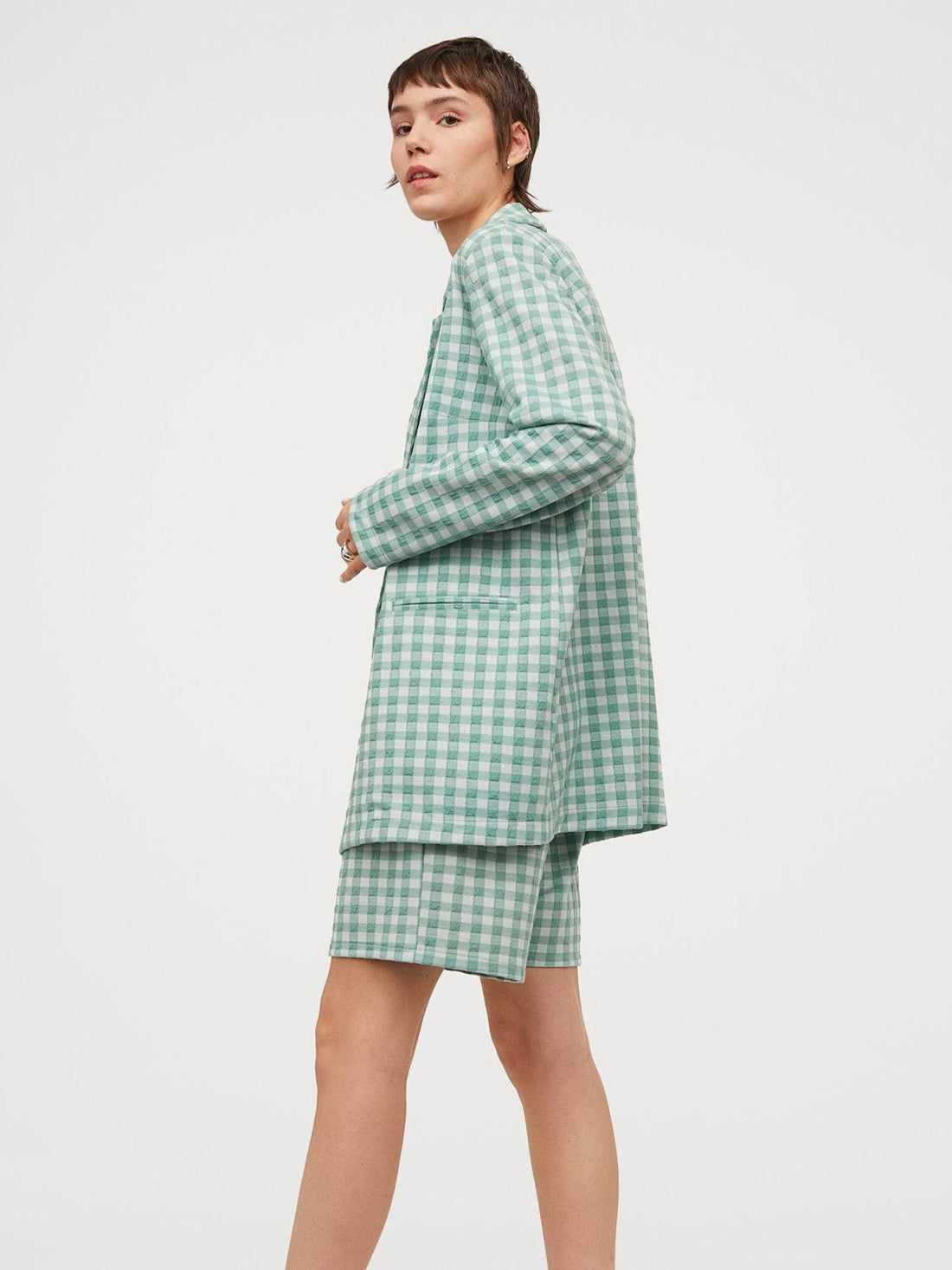 Linen Check Blazer - Green | LUMERITH women's fashion