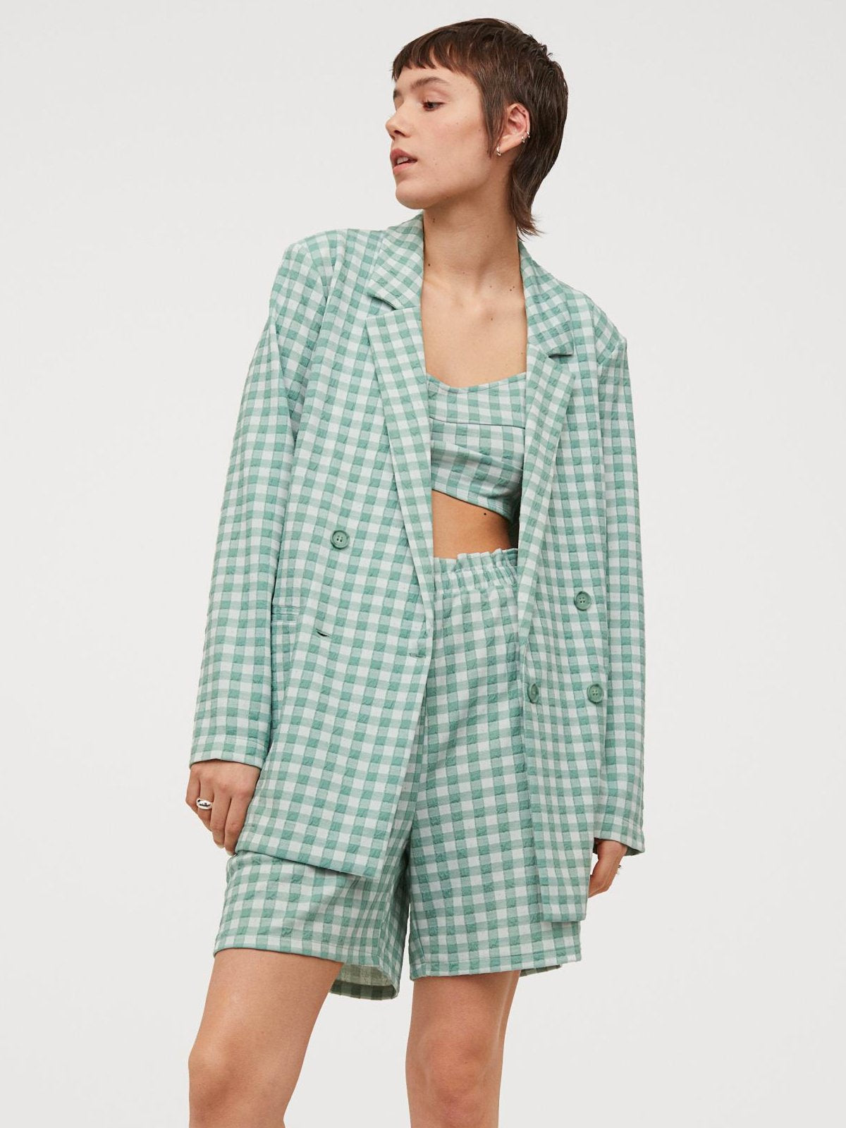 Linen Check Blazer | LUMERITH women's fashion